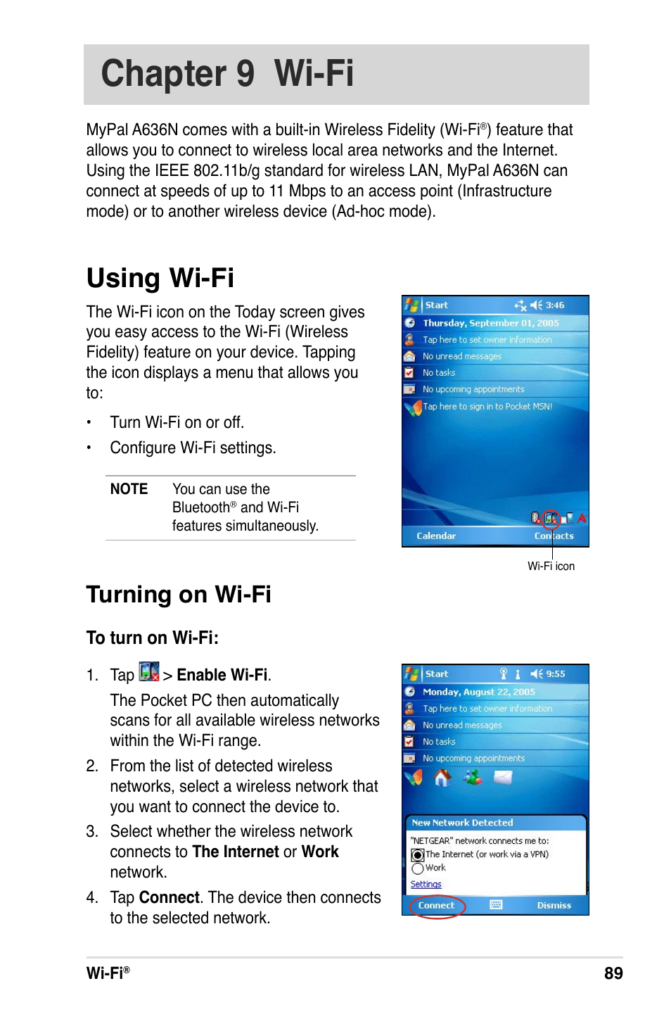 Chapter 9 wi-fi, Using wi-fi, Turning on wi-fi | Asus A632N User Manual | Page 95 / 104