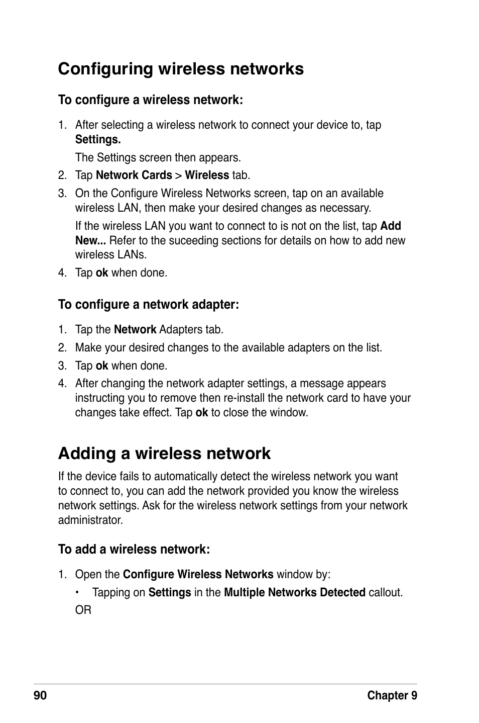 Adding a wireless network, Conﬁguring wireless networks | Asus A632N User Manual | Page 96 / 104