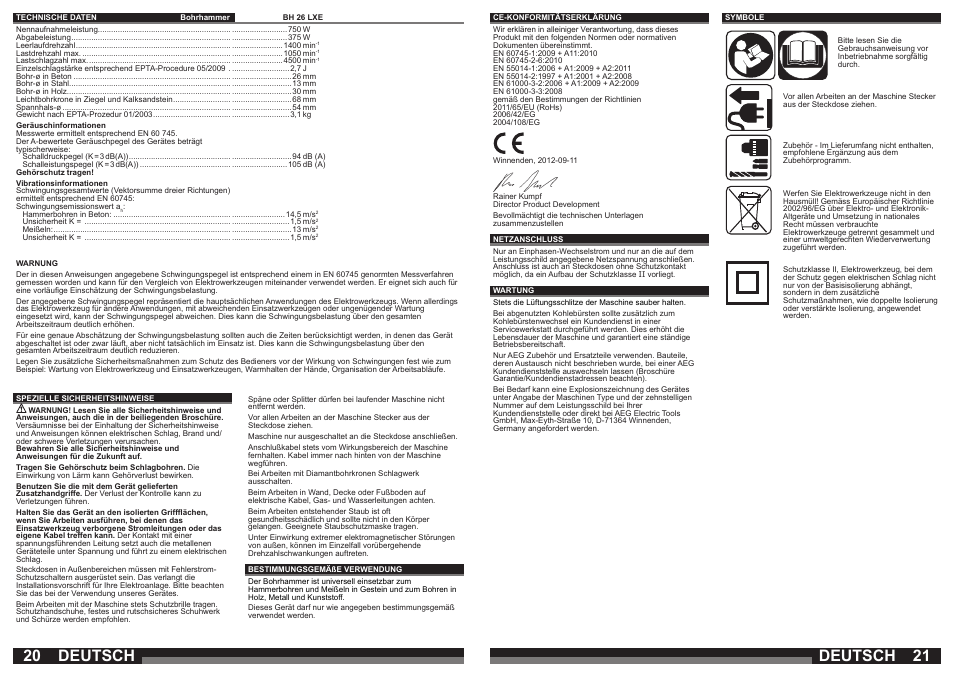 Deutsch | AEG BH 26 LXE User Manual | Page 11 / 37