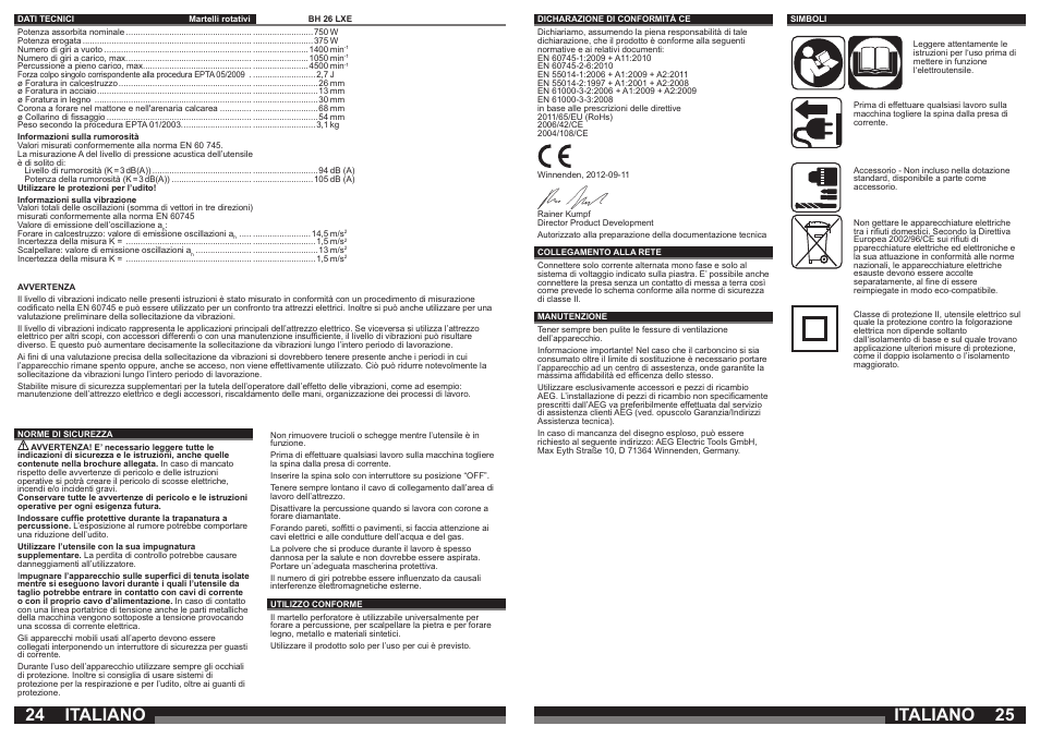 Italiano | AEG BH 26 LXE User Manual | Page 13 / 37