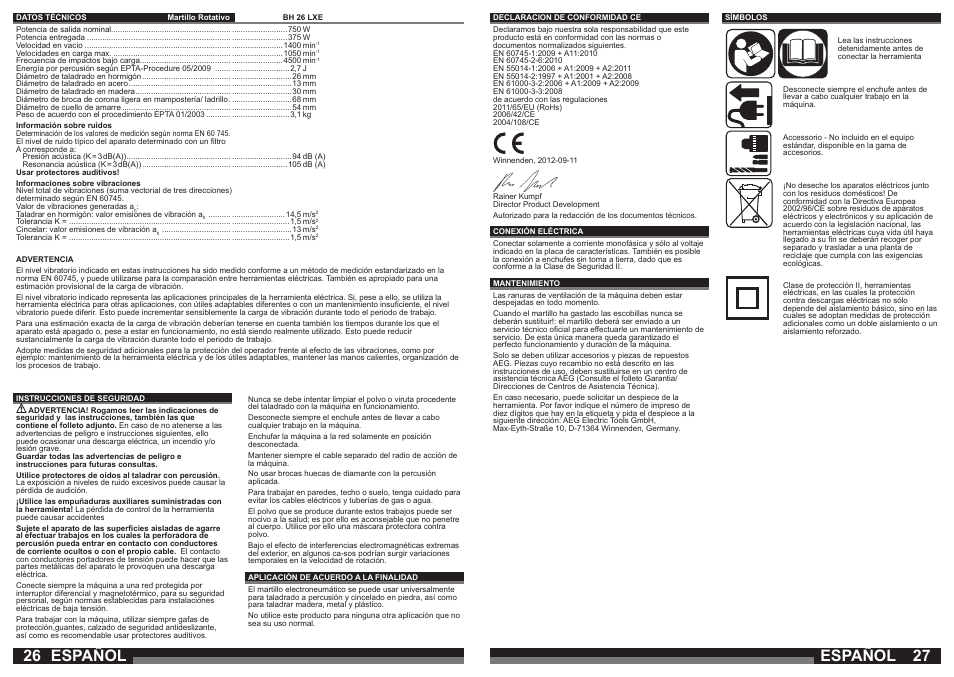 Español | AEG BH 26 LXE User Manual | Page 14 / 37
