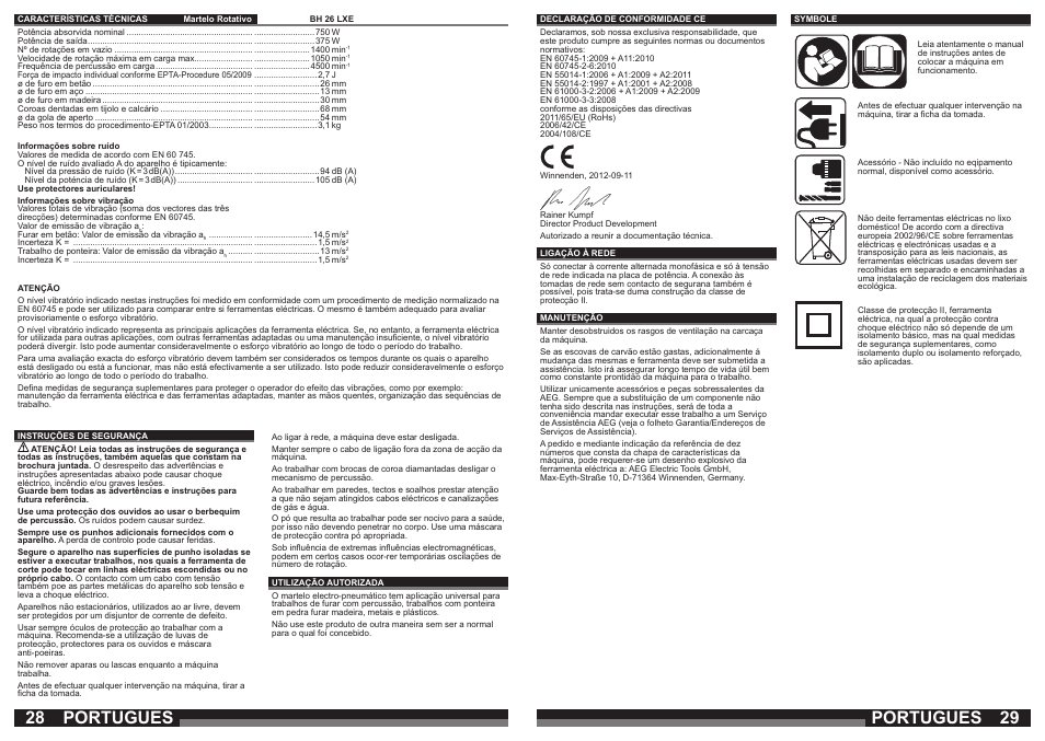 Portugues | AEG BH 26 LXE User Manual | Page 15 / 37