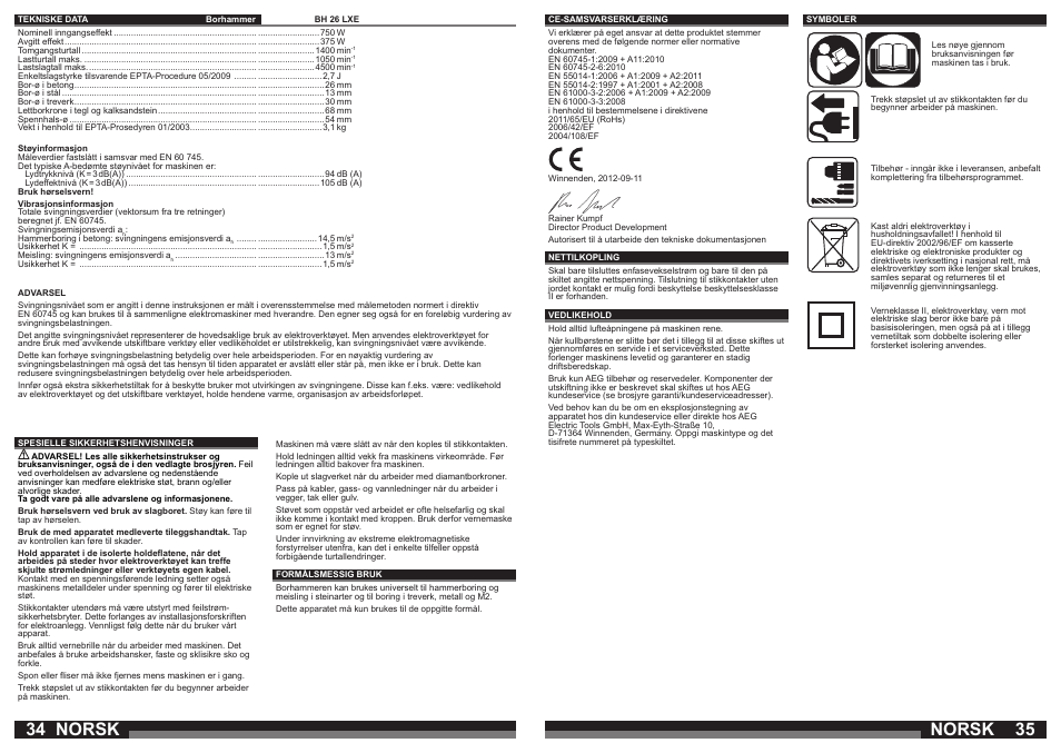 Norsk | AEG BH 26 LXE User Manual | Page 18 / 37