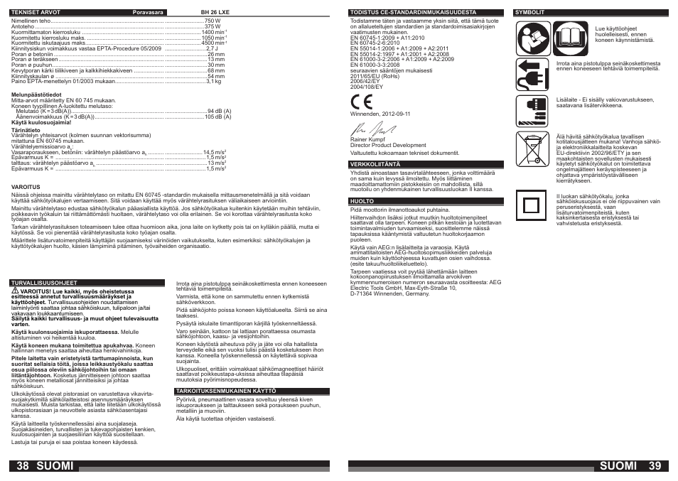 Suomi | AEG BH 26 LXE User Manual | Page 20 / 37