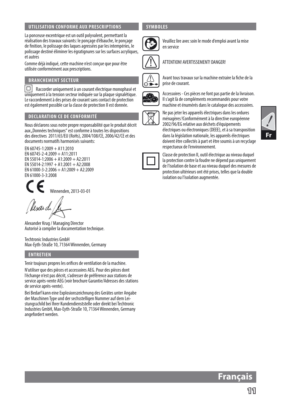 Français | AEG EX 125 ES User Manual | Page 13 / 64