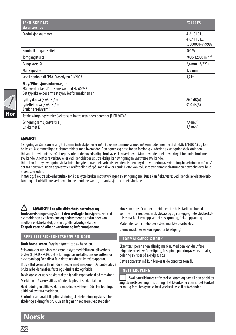 Norsk | AEG EX 125 ES User Manual | Page 24 / 64