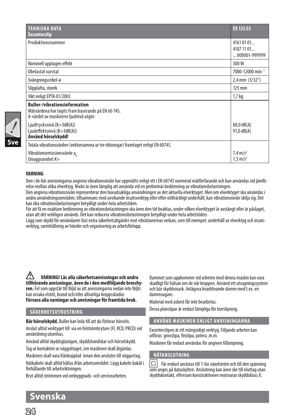Svenska | AEG EX 125 ES User Manual | Page 26 / 64