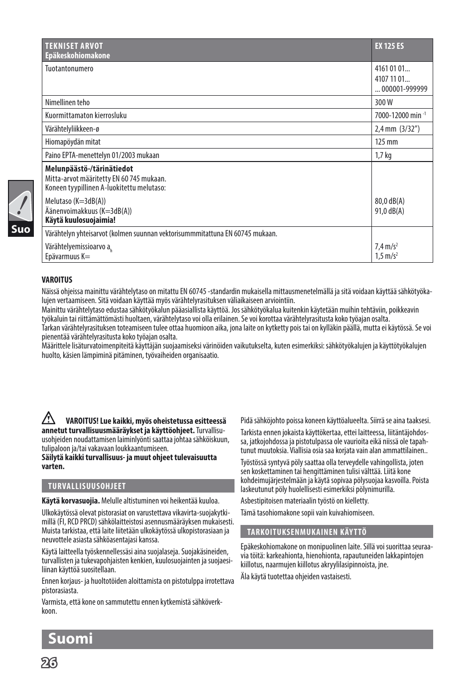 Suomi | AEG EX 125 ES User Manual | Page 28 / 64