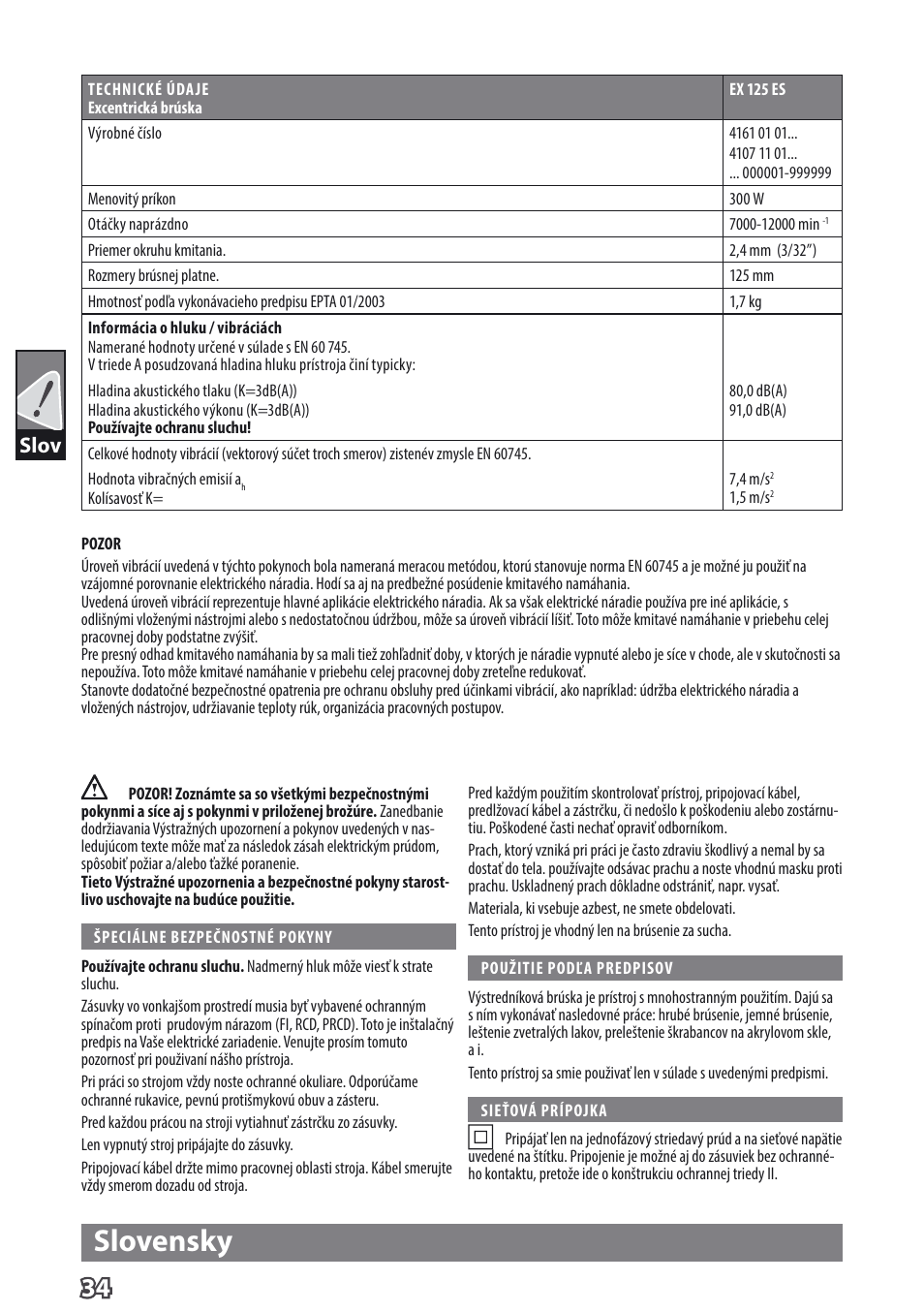 Slovensky, Slov | AEG EX 125 ES User Manual | Page 36 / 64