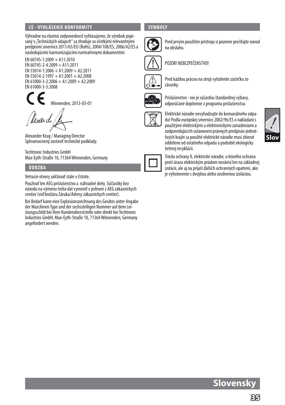 Slovensky | AEG EX 125 ES User Manual | Page 37 / 64