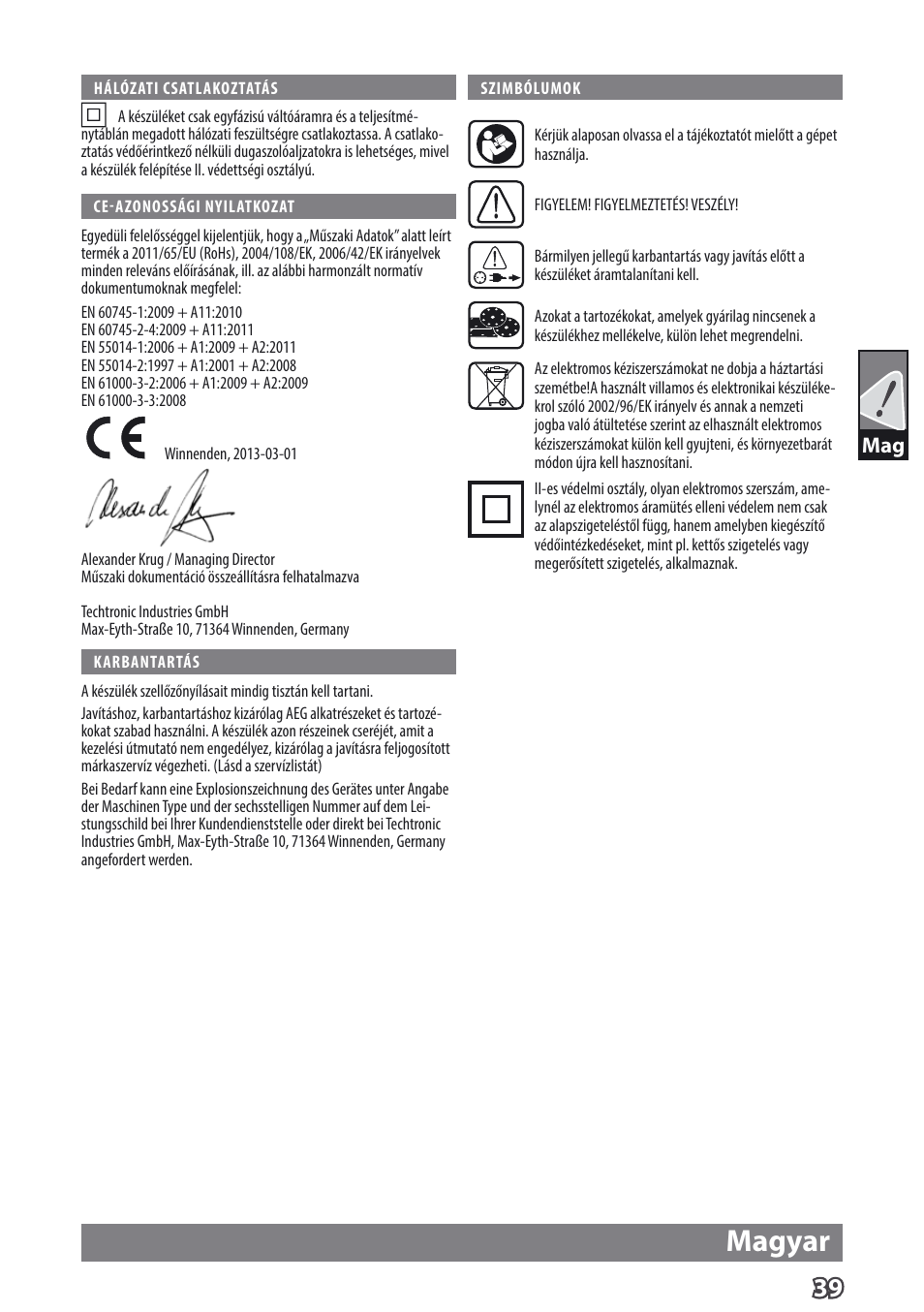 Magyar | AEG EX 125 ES User Manual | Page 41 / 64