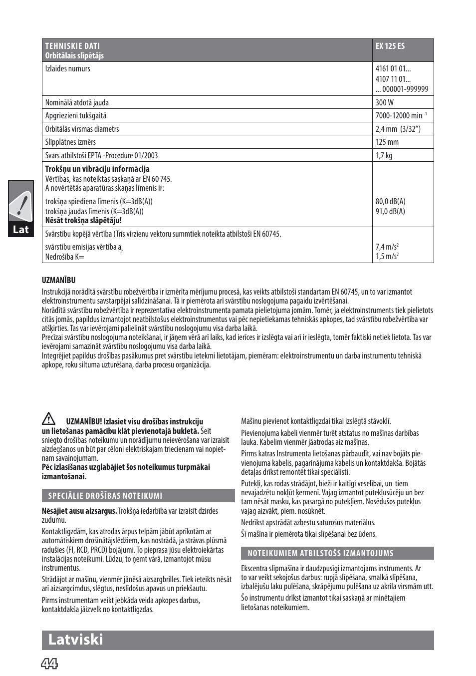Latviski | AEG EX 125 ES User Manual | Page 46 / 64
