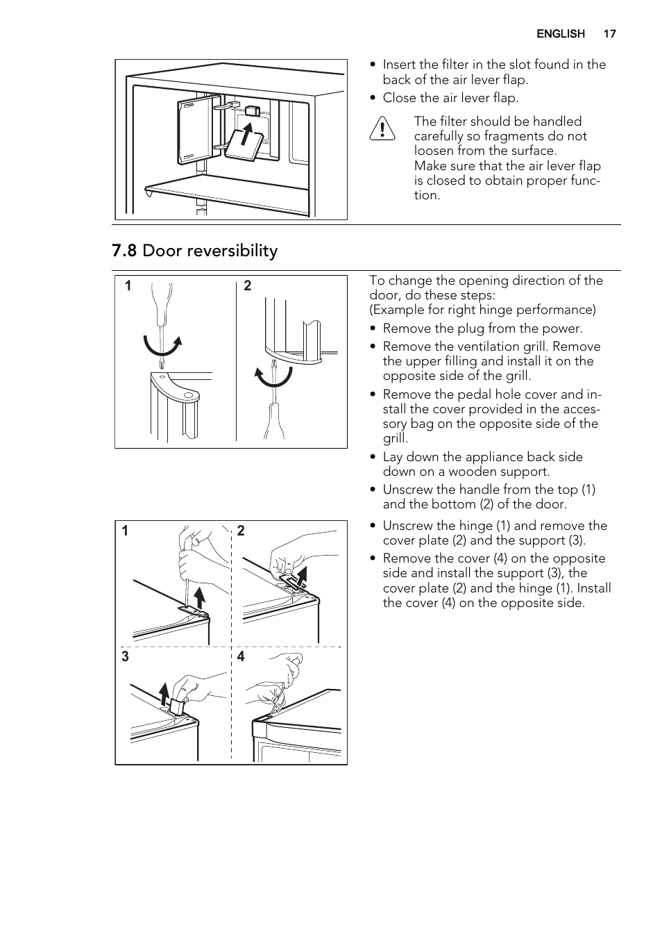 8 door reversibility | AEG S74010KDX0 User Manual | Page 17 / 64