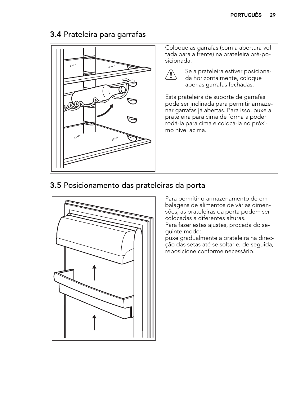 4 prateleira para garrafas, 5 posicionamento das prateleiras da porta | AEG S74010KDX0 User Manual | Page 29 / 64