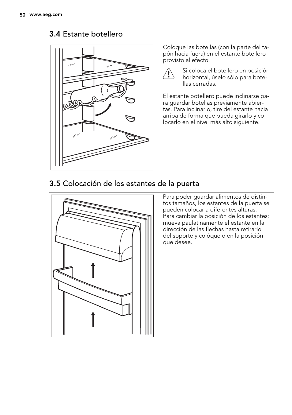 4 estante botellero, 5 colocación de los estantes de la puerta | AEG S74010KDX0 User Manual | Page 50 / 64