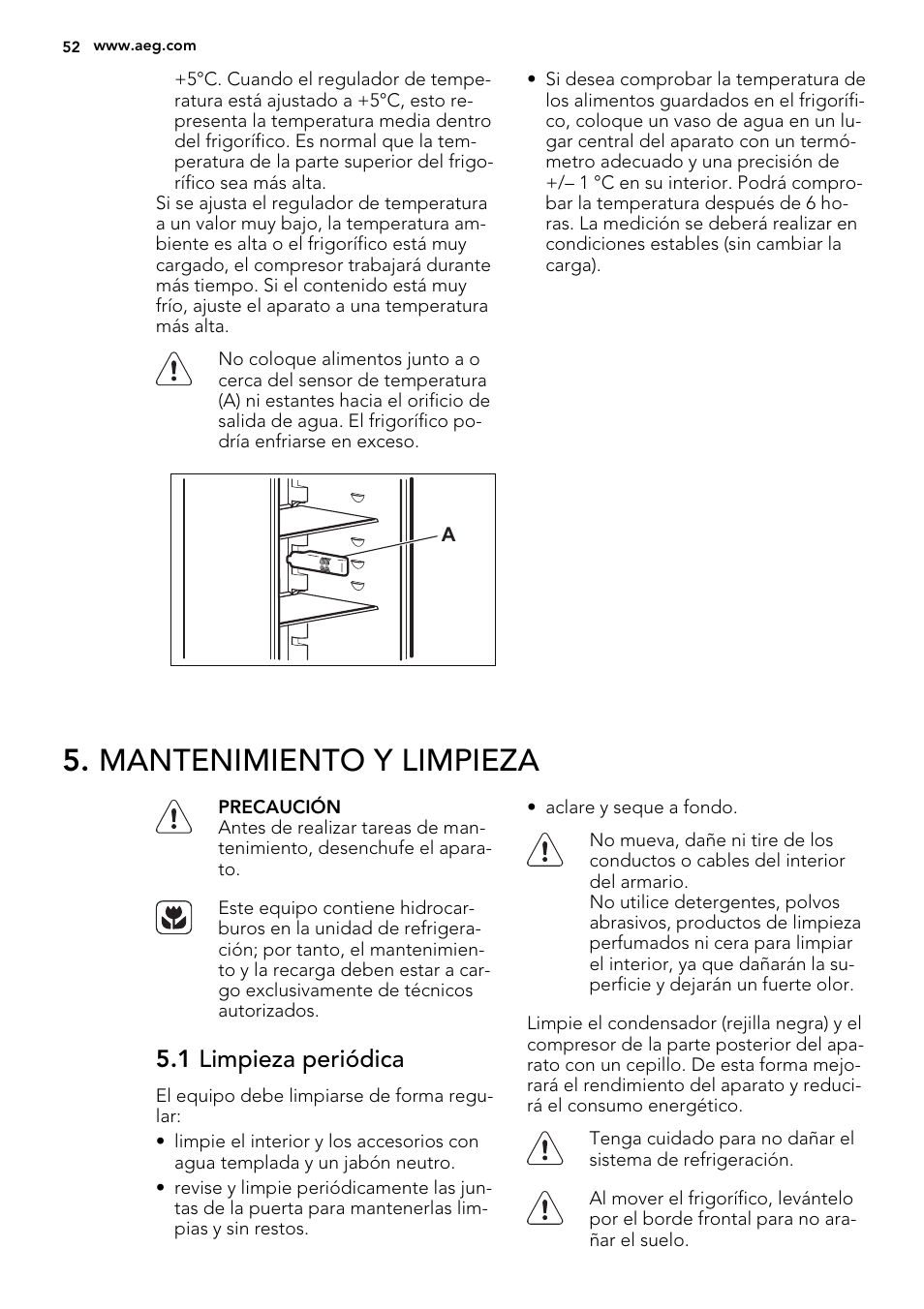 Mantenimiento y limpieza, 1 limpieza periódica | AEG S74010KDX0 User Manual | Page 52 / 64