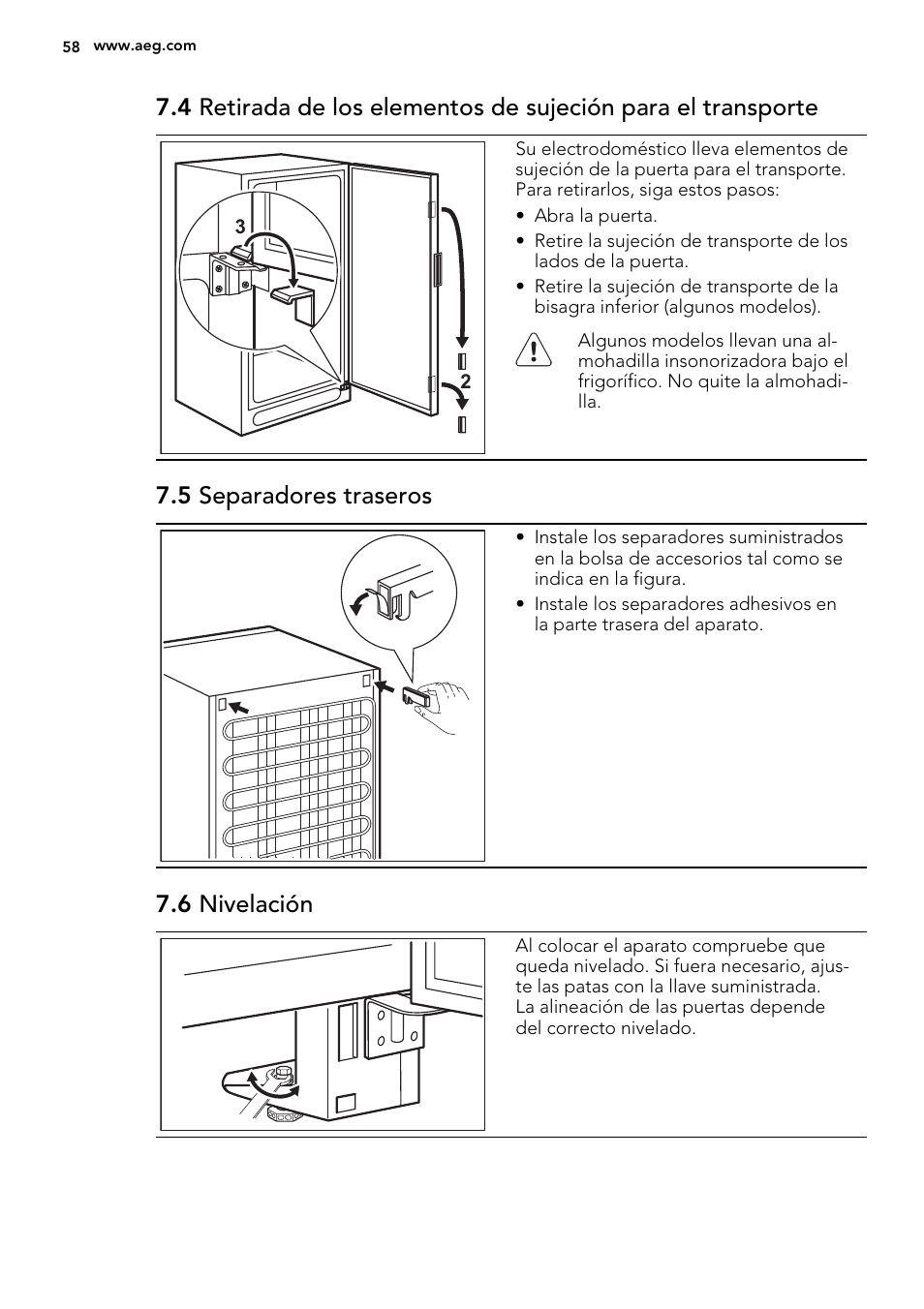 5 separadores traseros, 6 nivelación | AEG S74010KDX0 User Manual | Page 58 / 64