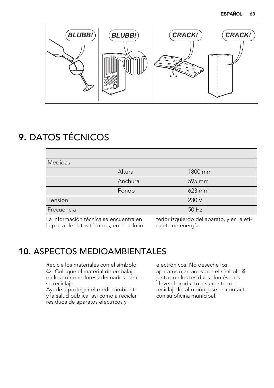Datos técnicos, Aspectos medioambientales | AEG S74010KDX0 User Manual | Page 63 / 64