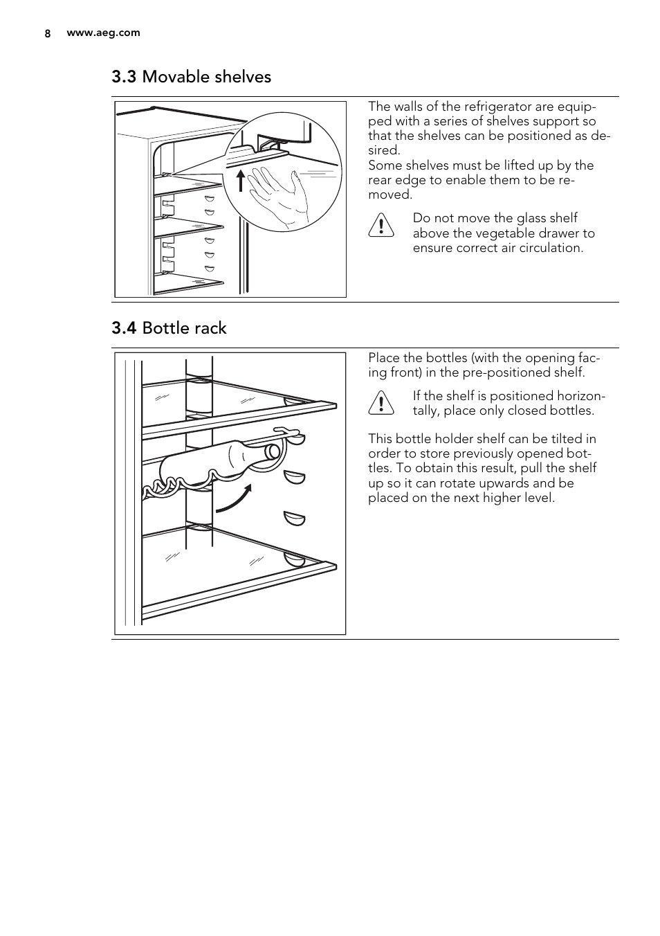 3 movable shelves, 4 bottle rack | AEG S74010KDX0 User Manual | Page 8 / 64