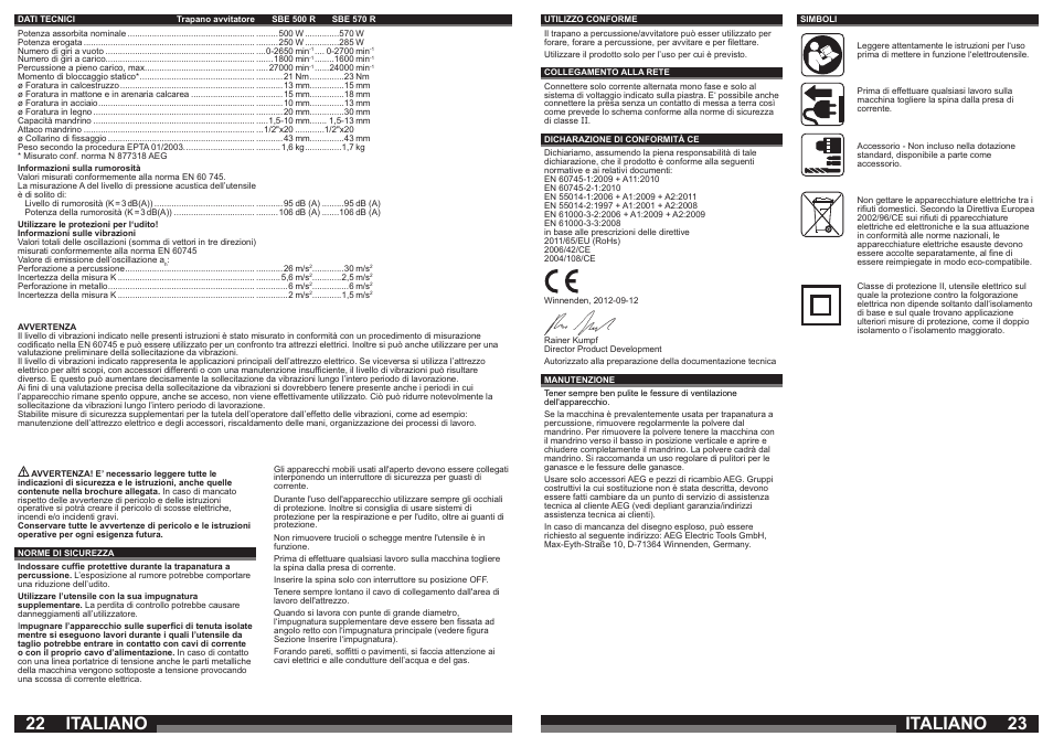 Italiano | AEG SBE 570 R User Manual | Page 12 / 37