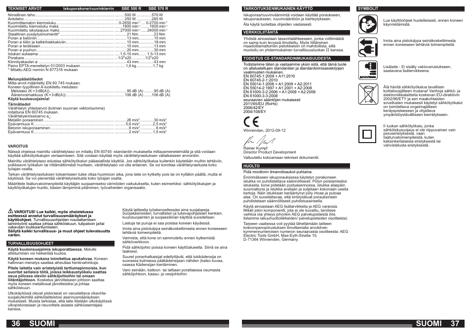 Suomi | AEG SBE 570 R User Manual | Page 19 / 37