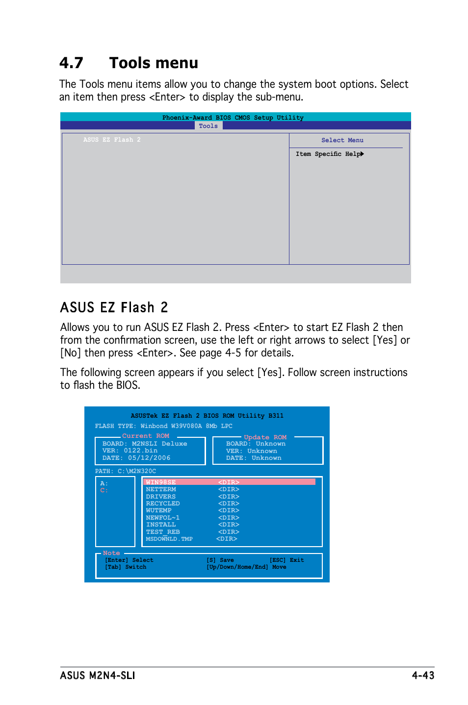 7 tools menu, Asus ez flash 2 | Asus M2N4-SLI User Manual | Page 100 / 138