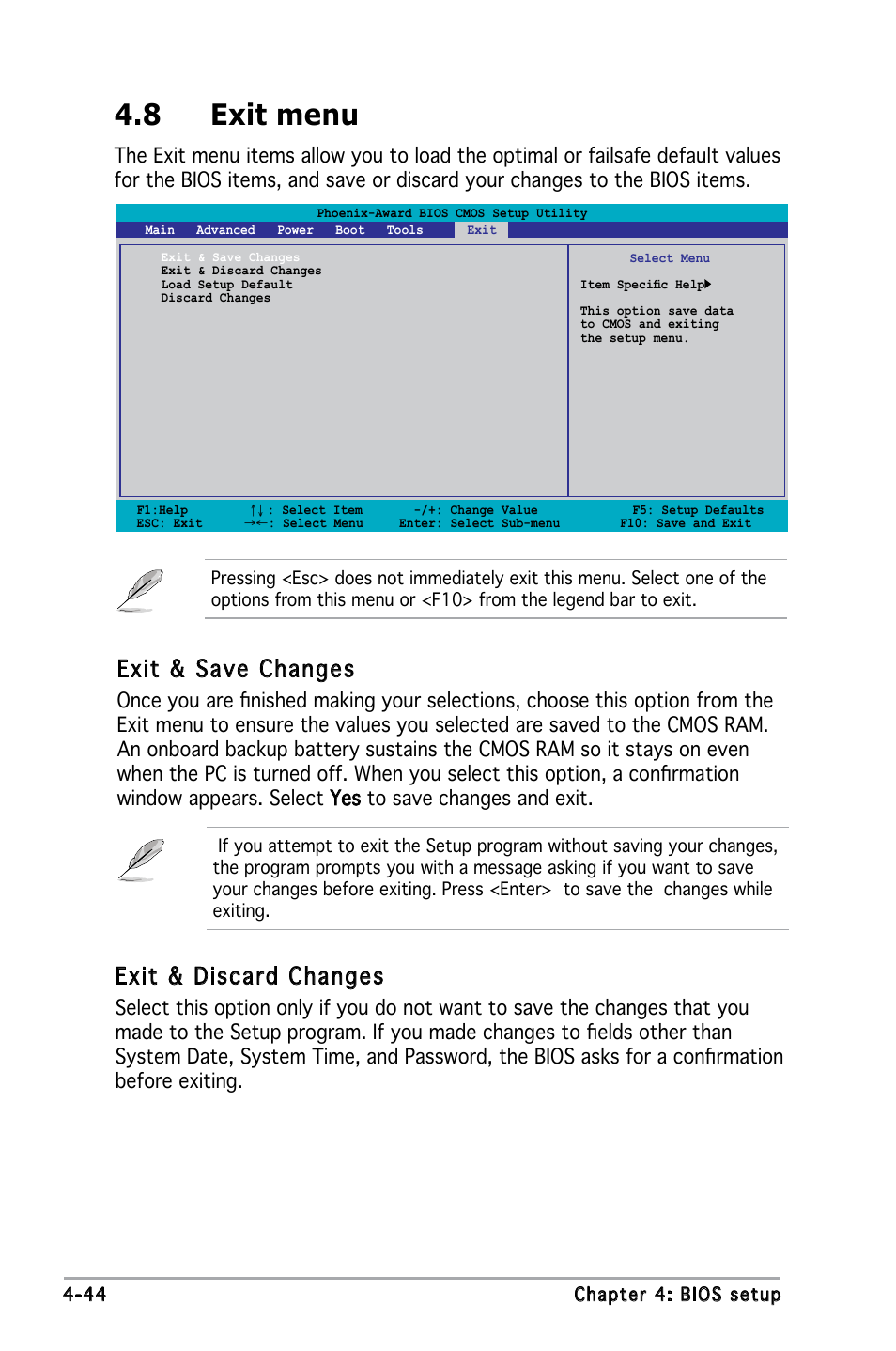 8 exit menu, Exit & save changes, Exit & discard changes | Asus M2N4-SLI User Manual | Page 101 / 138