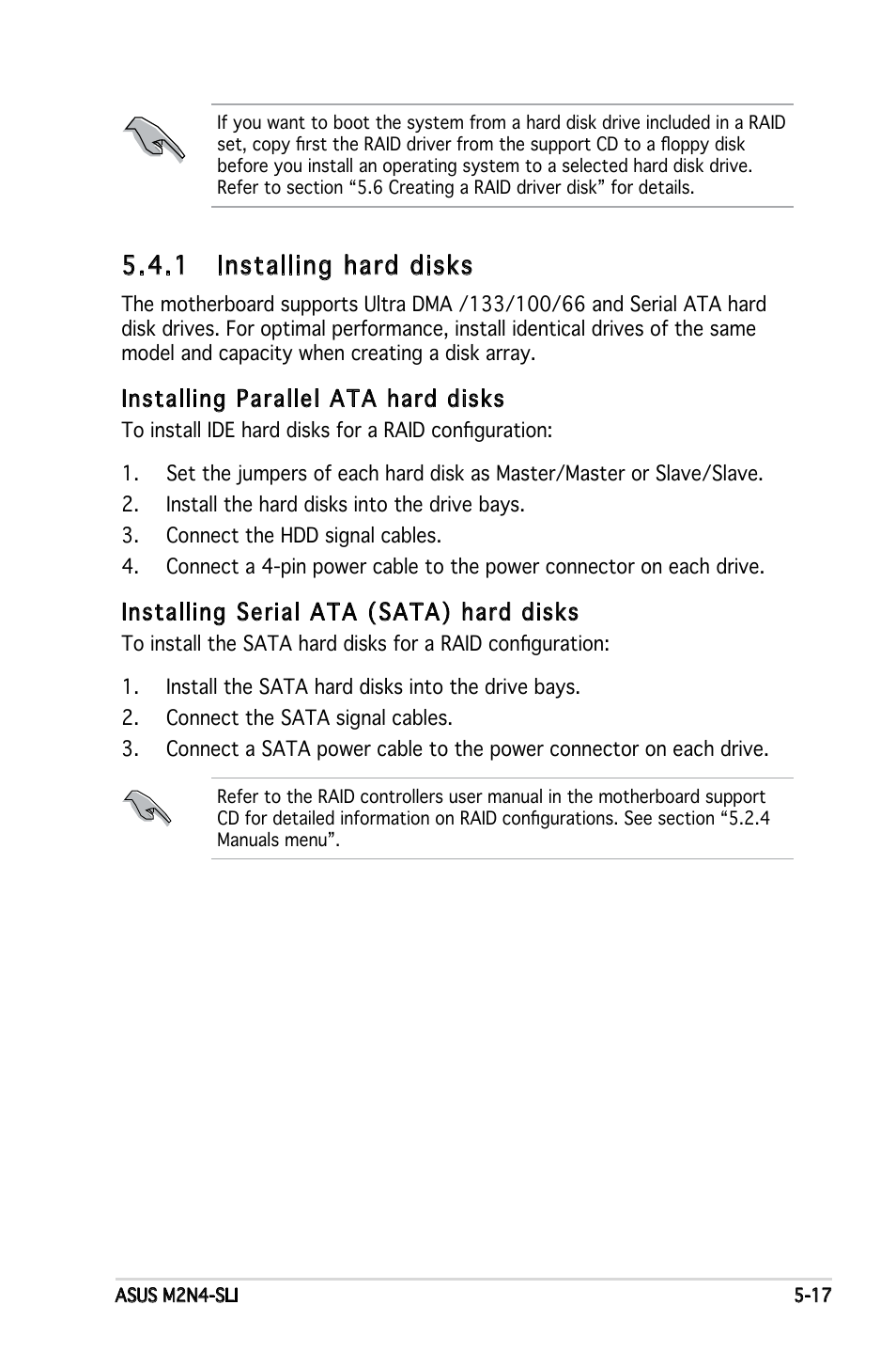 1 installing hard disks | Asus M2N4-SLI User Manual | Page 121 / 138