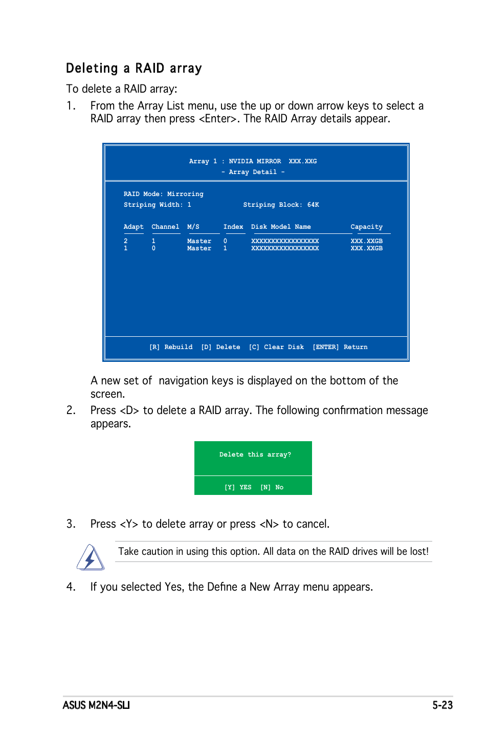 Deleting a raid array | Asus M2N4-SLI User Manual | Page 127 / 138