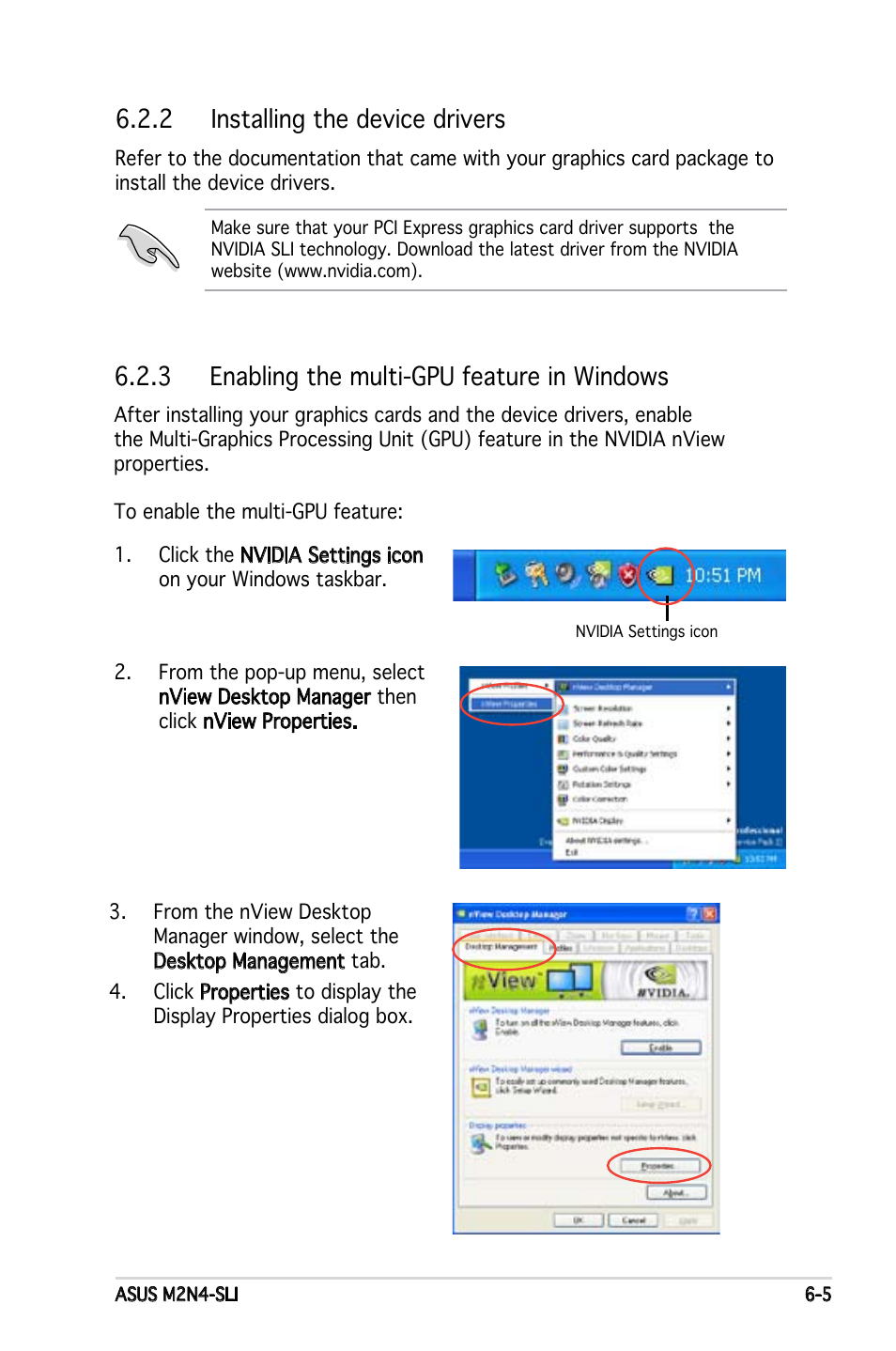 2 installing the device drivers, 3 enabling the multi-gpu feature in windows | Asus M2N4-SLI User Manual | Page 137 / 138