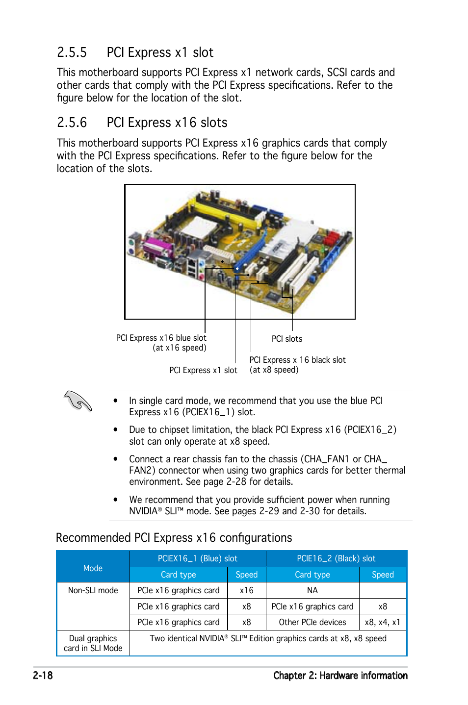 5 pci express x1 slot, 6 pci express x16 slots, Recommended pci express x16 configurations | Asus M2N4-SLI User Manual | Page 38 / 138