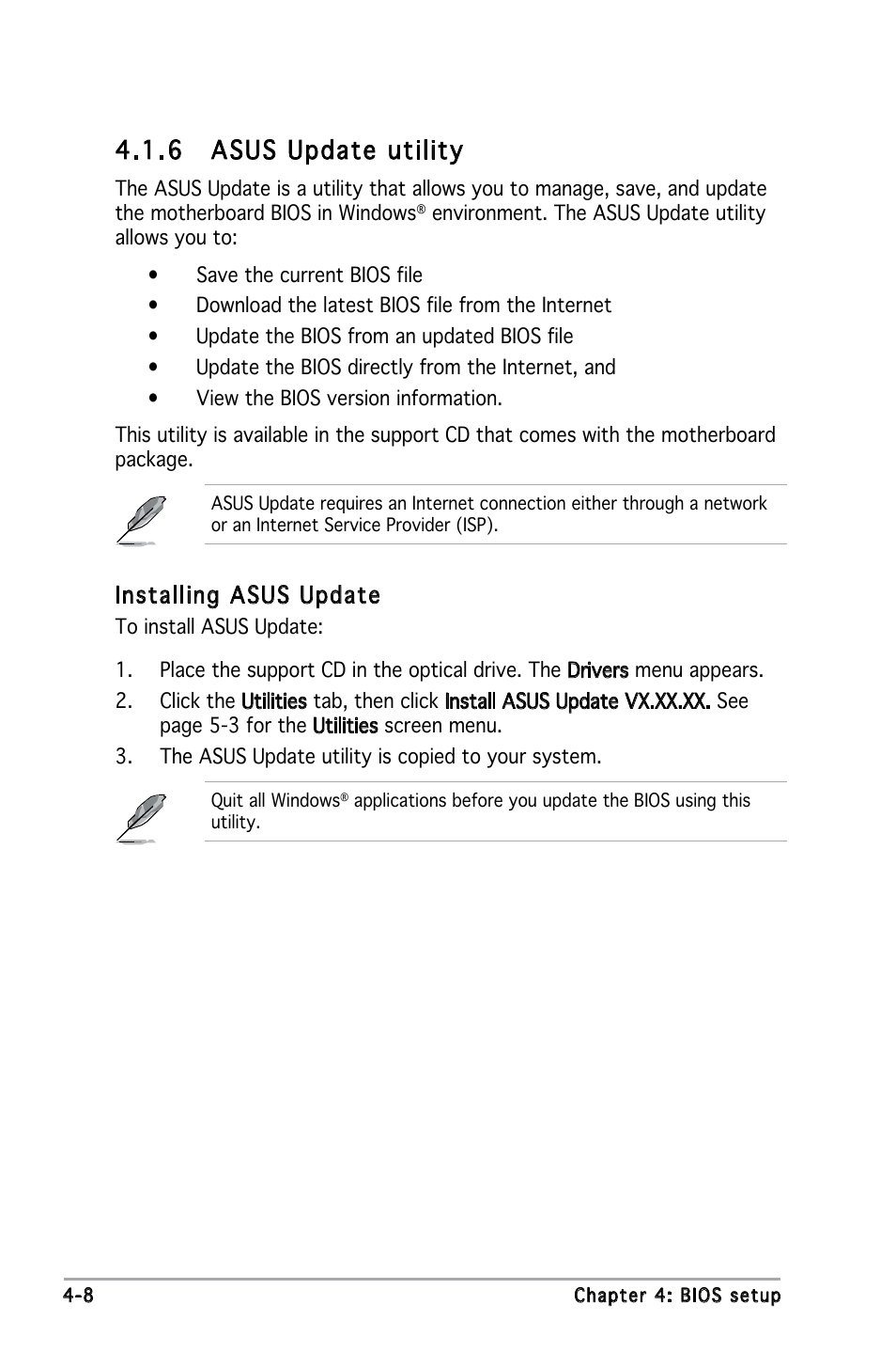 6 asus update utility, Installing asus update | Asus M2N4-SLI User Manual | Page 65 / 138