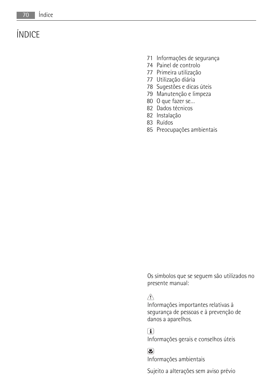 Índice | AEG S94400CTX0 User Manual | Page 70 / 104