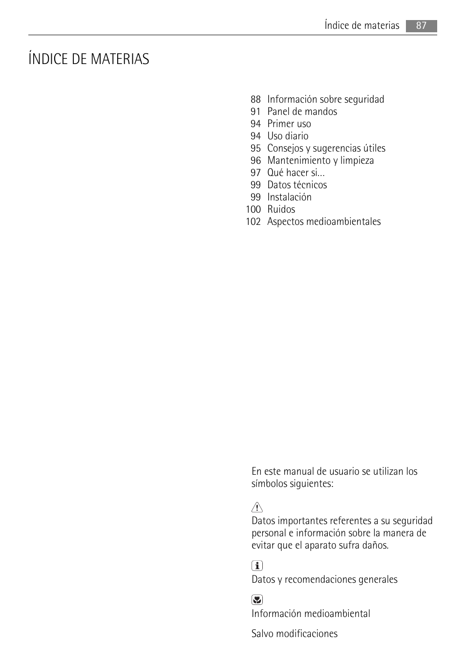 Índice de materias | AEG S94400CTX0 User Manual | Page 87 / 104