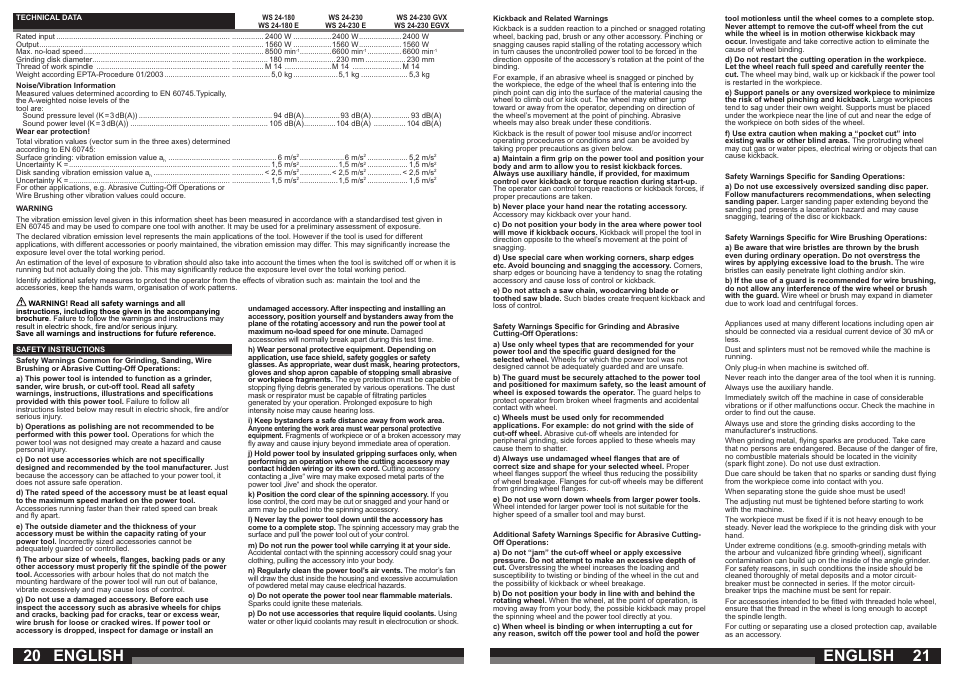 English | AEG WS 24-180 User Manual | Page 11 / 33