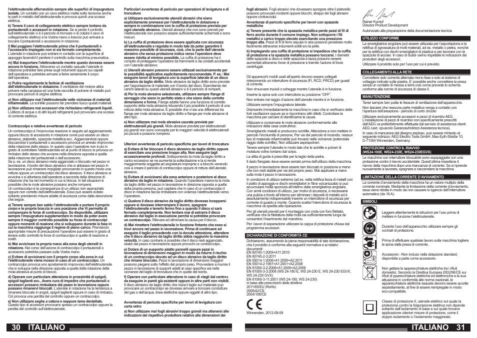 30 31 italiano italiano | AEG WS 24-180 User Manual | Page 16 / 33