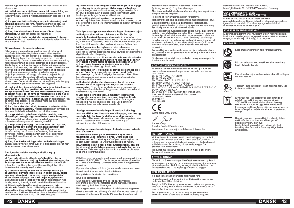 42 43 dansk dansk | AEG WS 24-180 User Manual | Page 22 / 33