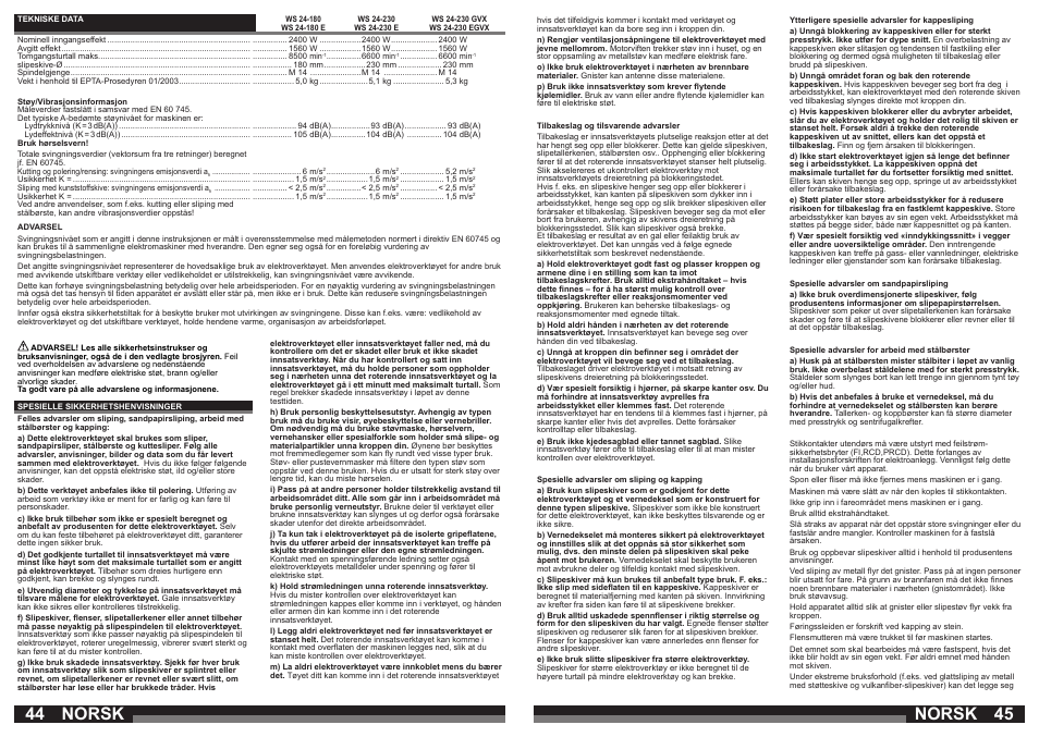 Norsk | AEG WS 24-180 User Manual | Page 23 / 33