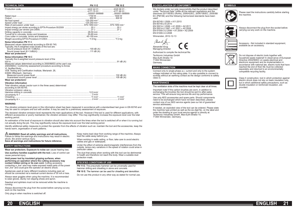 English | AEG PM 10 E User Manual | Page 11 / 41