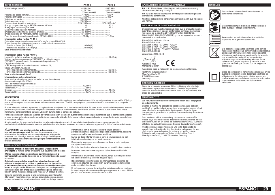 Español | AEG PM 10 E User Manual | Page 15 / 41