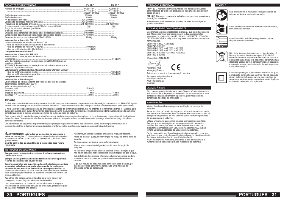 Portugues | AEG PM 10 E User Manual | Page 16 / 41