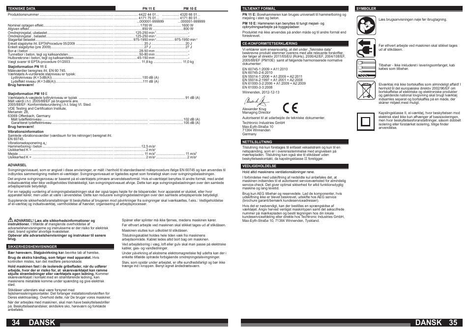 Dansk | AEG PM 10 E User Manual | Page 18 / 41