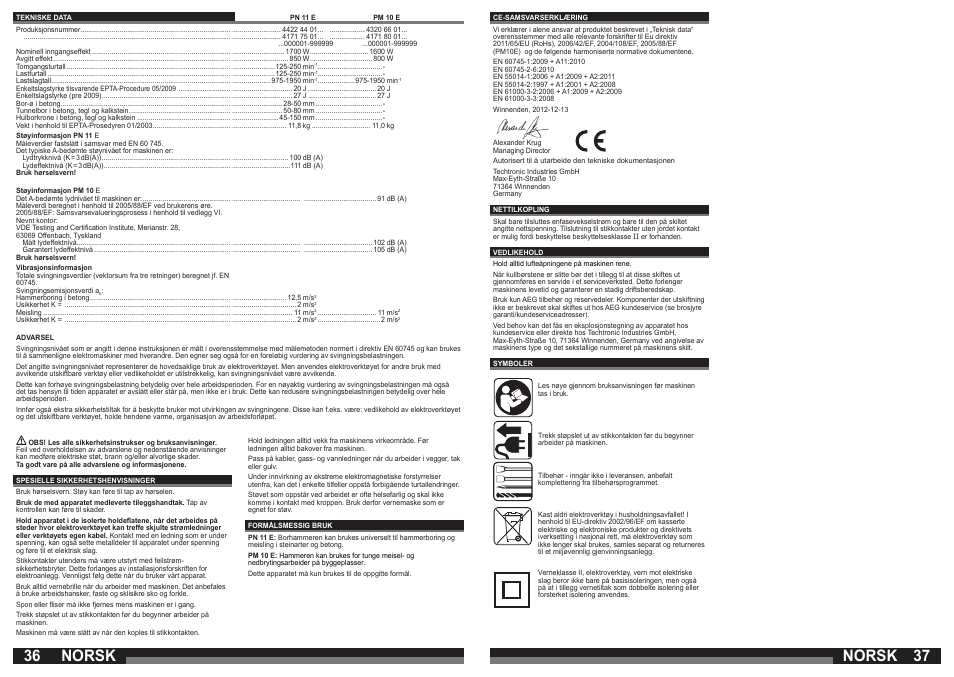 Norsk | AEG PM 10 E User Manual | Page 19 / 41