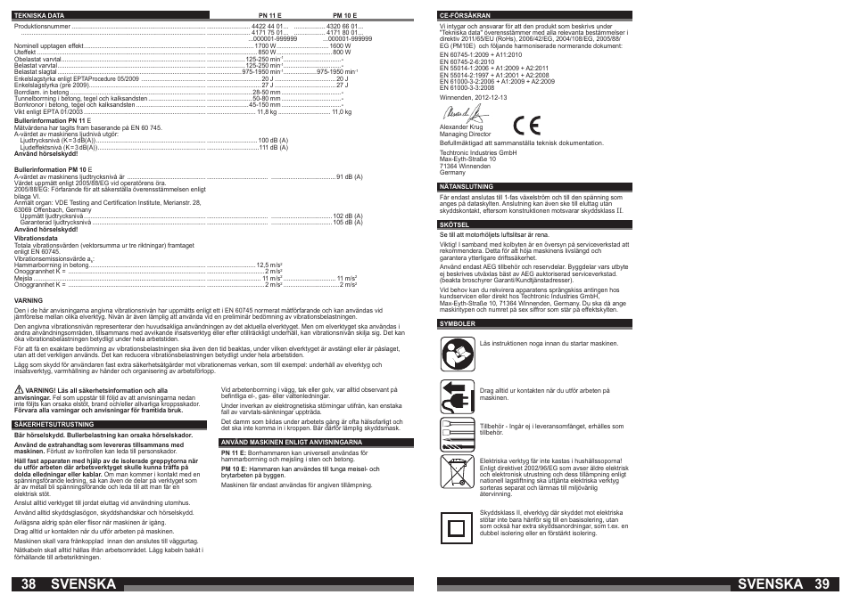 Svenska | AEG PM 10 E User Manual | Page 20 / 41