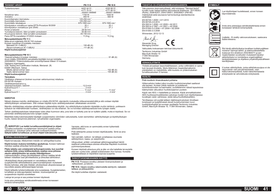 Suomi | AEG PM 10 E User Manual | Page 21 / 41