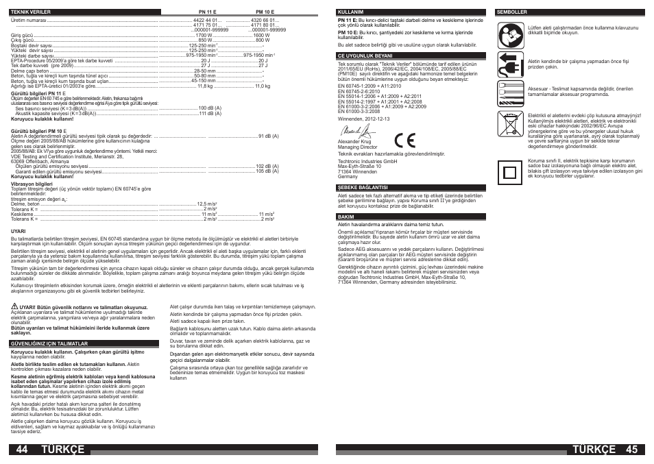Türkçe | AEG PM 10 E User Manual | Page 23 / 41