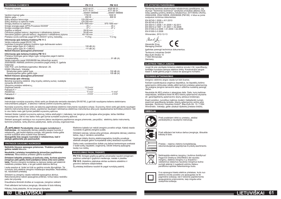 Lietuviškai | AEG PM 10 E User Manual | Page 31 / 41
