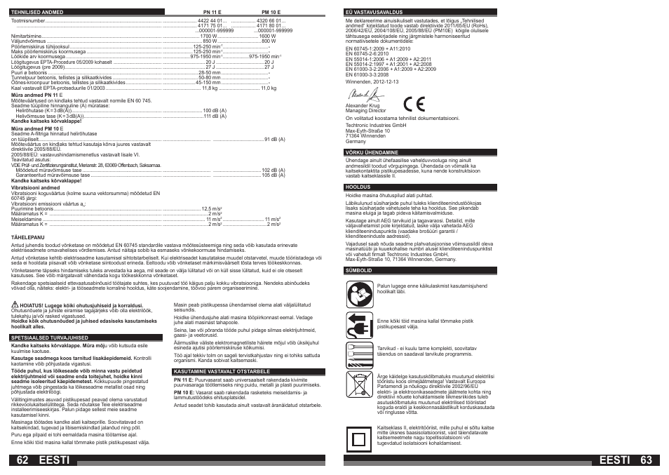 Eesti | AEG PM 10 E User Manual | Page 32 / 41