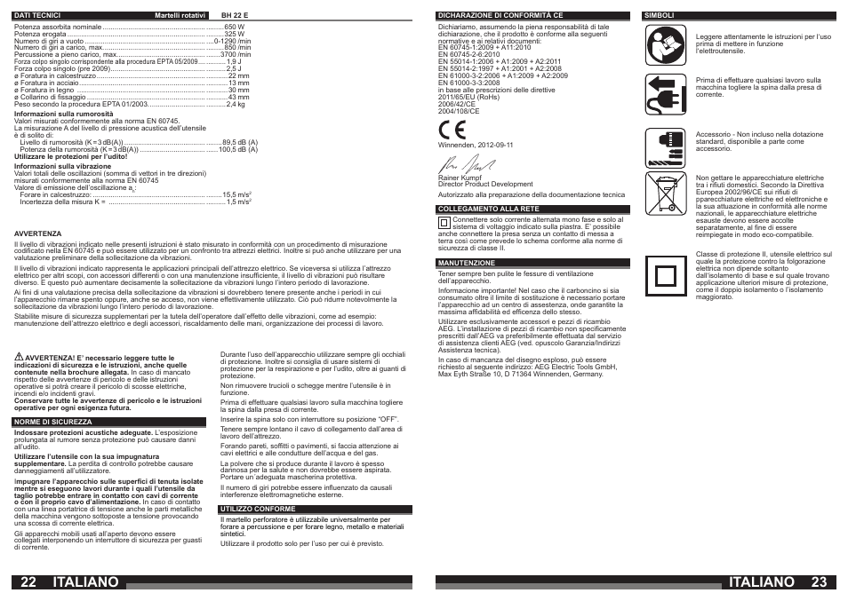 Italiano | AEG BH 22 E User Manual | Page 12 / 37