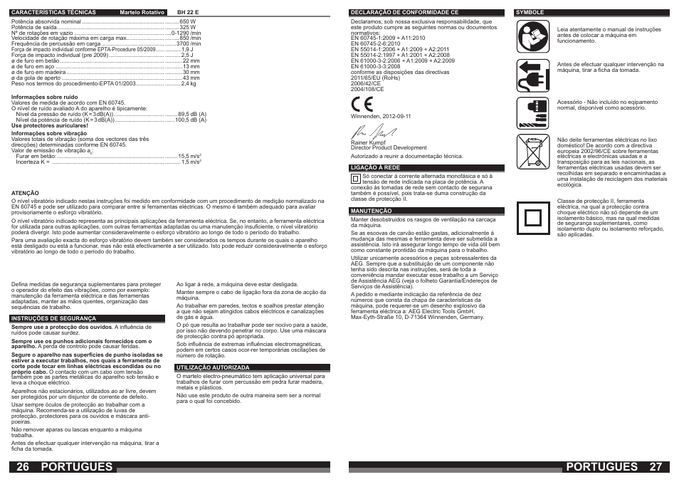 Portugues | AEG BH 22 E User Manual | Page 14 / 37